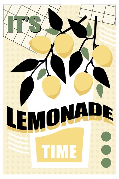 Vector afiche con limones y limonada. ilustración para un café.