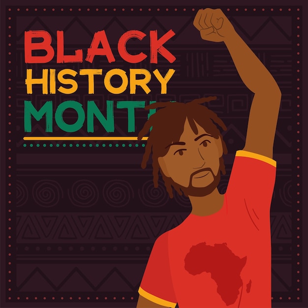 Afiche del mes de la historia negra Niño afroamericano levantando la mano Vector