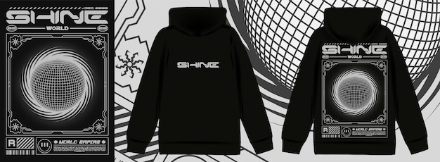 Afiche moderno con esfera 3d y texto estilo Shine In Techno estampado para ropa de calle para sudaderas con capucha