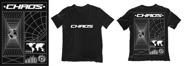 Afiche moderno con texto estilo Chaos Techno estampado streetwear para camisetas, sudaderas y sudaderas