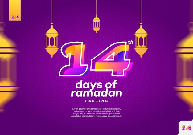 Afiche morado con el número 14 del mes de ramadán.