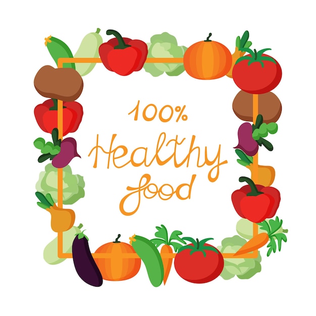 Afiche o pancarta motivacional de alimentos saludables con frase de letras manuscritas