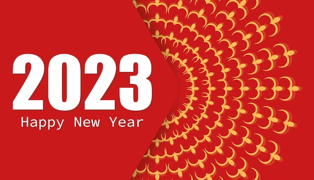 Afiche presentable rojo de año nuevo 2023 con un hermoso patrón oriental