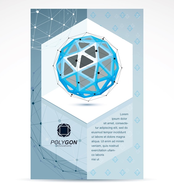 Afiche de presentación de marketing moderno de negocios de ingeniería informática. Vector abstracto 3d forma geométrica azul, figura poligonal.