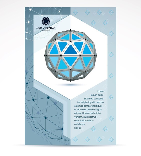 Afiche de presentación de marketing moderno de negocios de ingeniería informática. Vector abstracto 3d forma geométrica azul, figura poligonal.