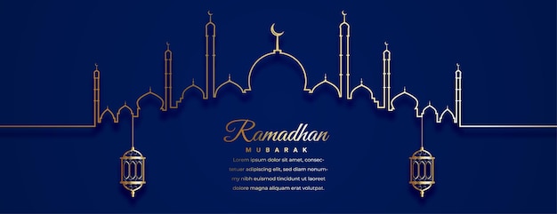 Afiche de Ramadán con un fondo azul y una mezquita en el medio