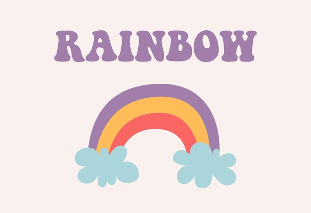 Afiche retro con texto de arco iris en colores retro con lindo arcoíris Impresión vectorial para afiche de pegatina de camiseta
