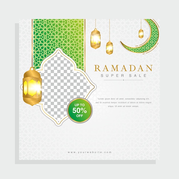 Vector un afiche para la súper venta de ramadán con un fondo verde.