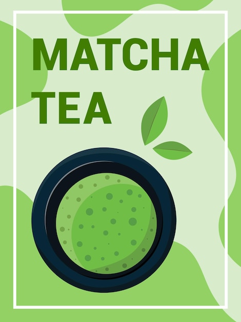 Afiche de té verde matcha. latte de leche saludable. pancarta de ceremonia japonesa.