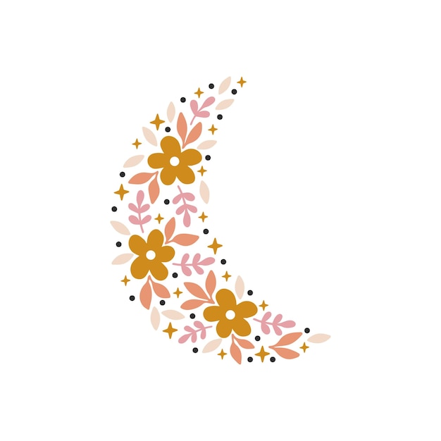 Afiche vectorial floral de la luna.