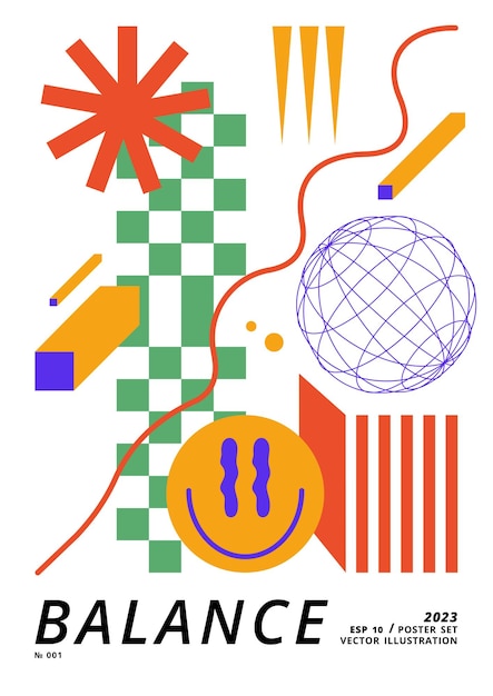 Afiche vectorial o estampado con formas geométricas Composición futurista de diseño brutalista
