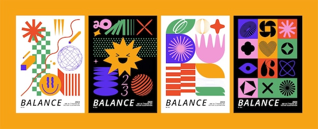 Afiche vectorial o estampado con formas geométricas Composición futurista de diseño brutalista