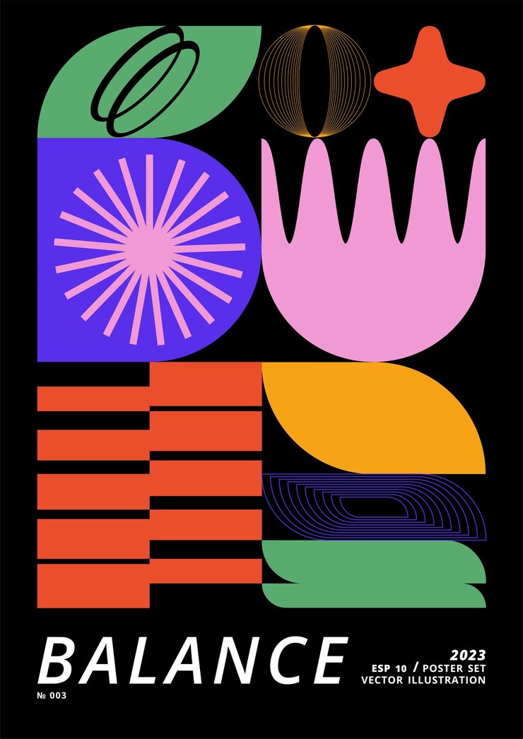 Afiche vectorial o estampado con formas geométricas Composición futurista de diseño brutalista