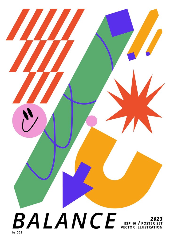 Afiche vectorial o estampado con formas geométricas Composición futurista de diseño brutalista