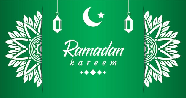 Afiche verde y blanco con las palabras ramadan kareem.