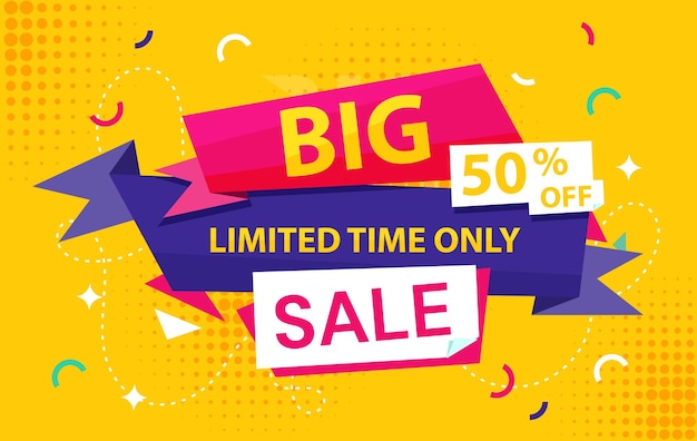 Afiches de grandes ventas Descuentos y promociones oferta especial limitada Bono y cupón 50 por ciento de venta Folleto y folleto Publicidad y marketing Ilustración vectorial plana