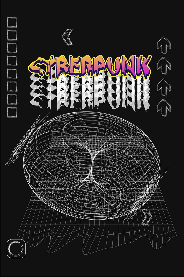 Vector afiches modernos, ropa de calle, con estilo cyber punk de los 90, futurismo retro. forma, vector de ornamento