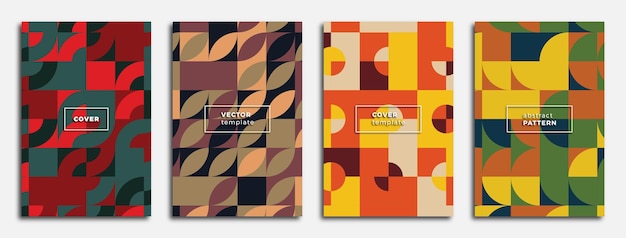 Afiches vectoriales con patrones Bauhaus o suizos Elementos geométricos básicos en patrón retro Bauhaus