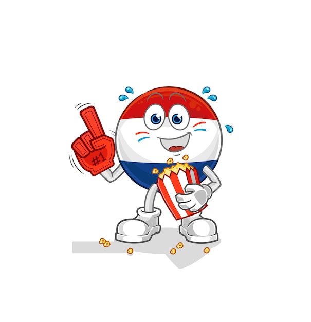 Aficionado holandés con vector de caracteres de ilustración de palomitas de maíz