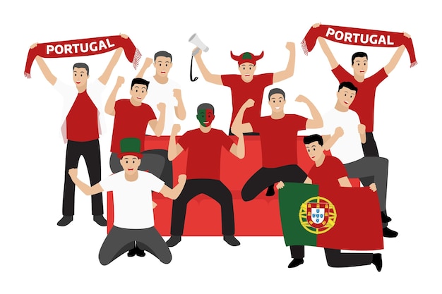 Vector aficionados al fútbol apasionados de portugal