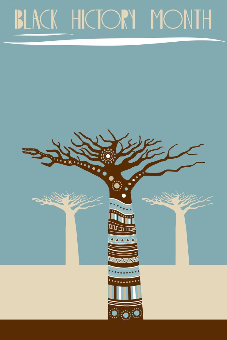 Vector áfrica, baobab. mes negro de la historia. ilustración vectorial