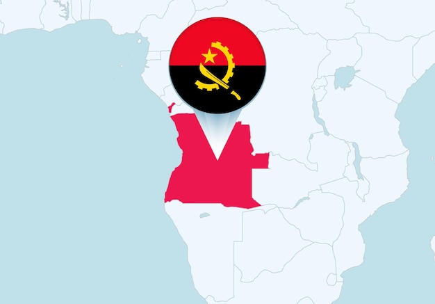 África con el mapa de Angola seleccionado y el icono de la bandera de Angola
