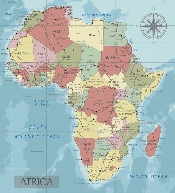 Vector África mapa político editable altamente detallado con capas separadas