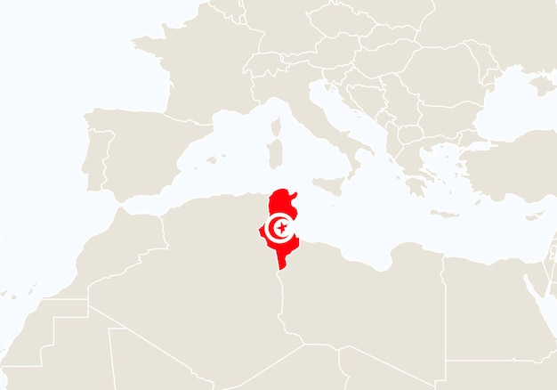 África con el mapa de Túnez resaltado. Ilustración de vector.