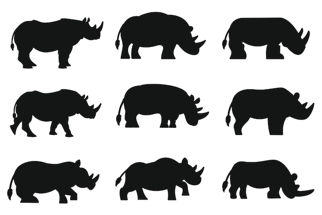 African Rhino diferentes poses aisladas Vectores Siluetas