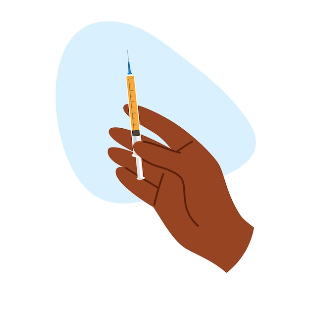 Africano-americano con jeringa de mano para procedimientos cosméticos Concepto de tratamiento de belleza