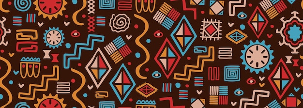 Africano de patrones sin fisuras origen étnico dibujado a mano geométrico tribal gráfico Vector ilustración moda textil impresión Colorido bohemio azteca diseño Adornos abstracto creativo hecho a mano