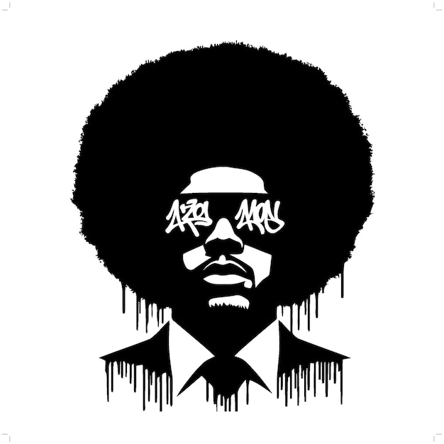 Vector afro man silhouette people in graffiti tag hip hop street art typography illustration