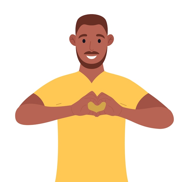 Afroamericano haciendo o gesticulando el símbolo del corazón con los dedos ilustración vectorial