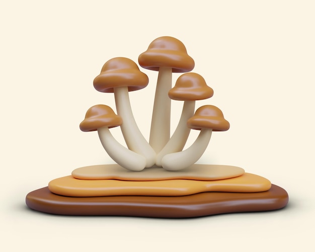 Ágaricos de miel en 3D al estilo de dibujos animados Grupo de setas de colores