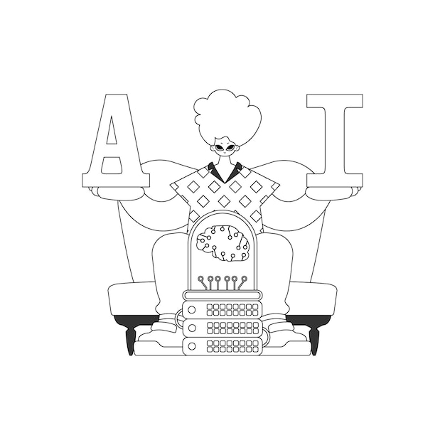 Agarra dos letras de IA conectadas a Inteligencia Artificial en un diseño vectorial simplificado