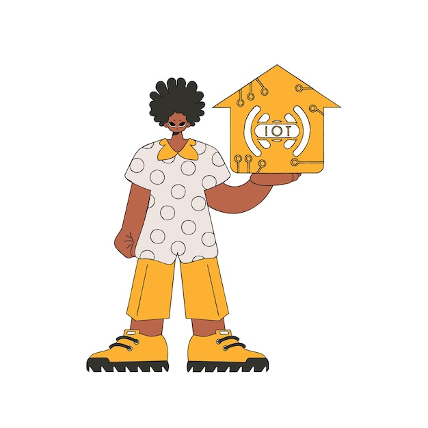 Agarra el emblema de Internet de las cosas en sus palmas.