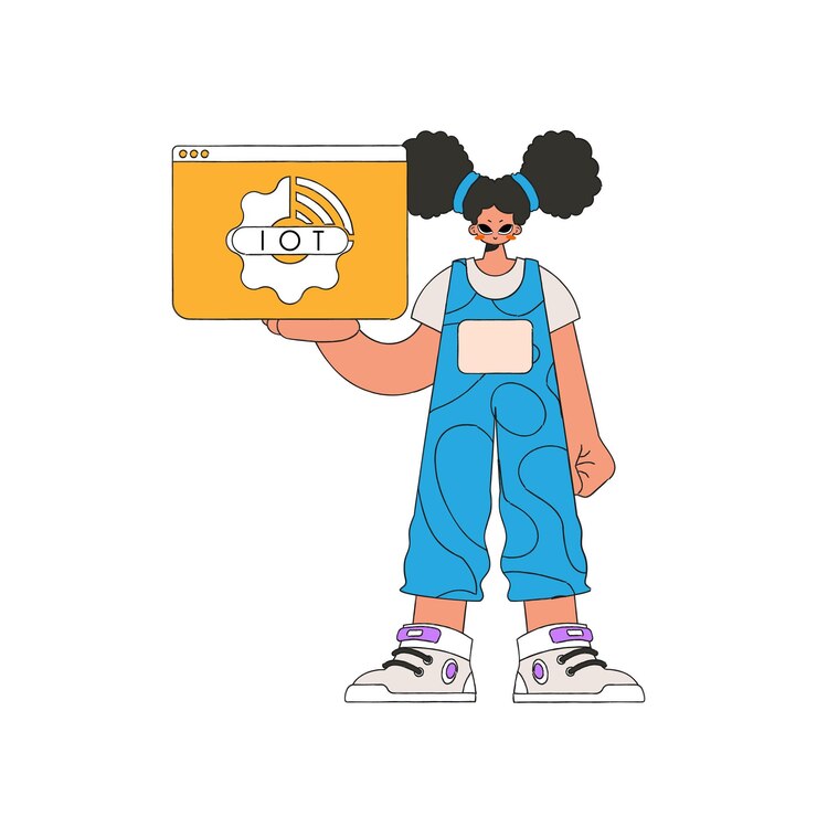 Vector agarra firmemente en sus manos el logo de internet de las cosas.