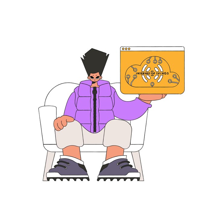 Vector agarra el símbolo de iot con ambas manos.