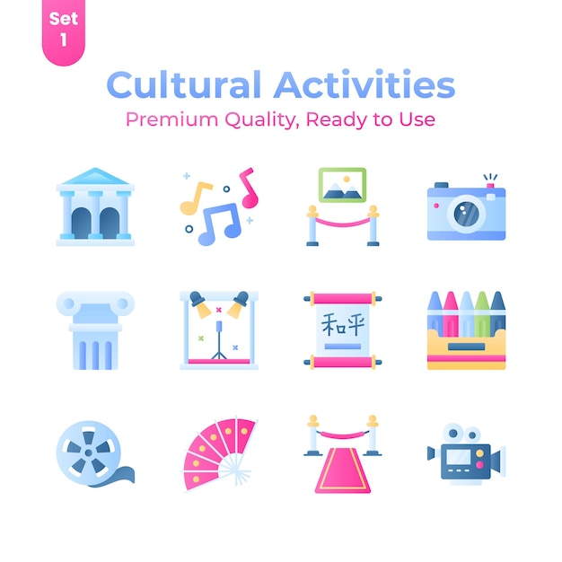Agarre este conjunto de iconos de actividades culturales creativamente diseñados listos para usar vectores