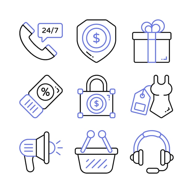 Agarre este conjunto de iconos de compras y comercio electrónico bien diseñados listos para su uso premium