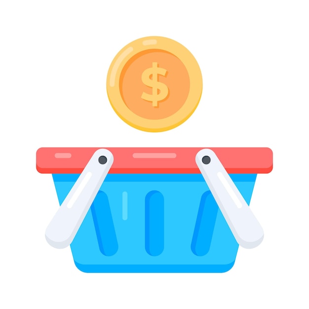 Agarre este icono plano del carrito de compras con dinero