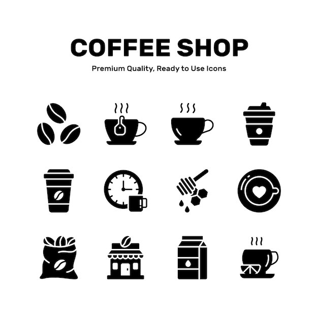 Agarre este increíble conjunto de iconos de la cafetería vector premium listo para usar
