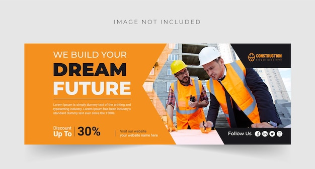 Agencia de construcción construimos la casa de tus sueños banner plantilla de portada de facebook vector premium