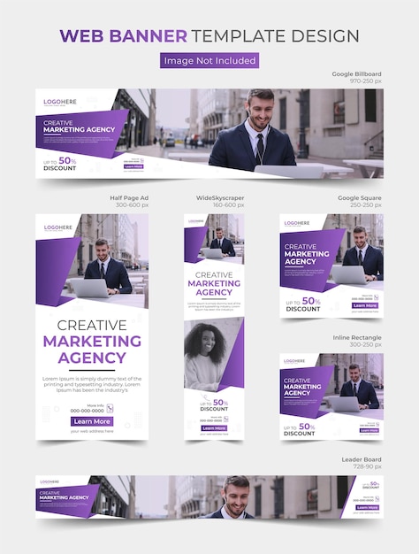 Agencia de marketing creativo anuncios web y diseño de paquete de plantilla de banner web