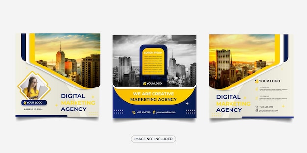 Agencia de marketing digital colección de instagram de redes sociales tres publicaciones