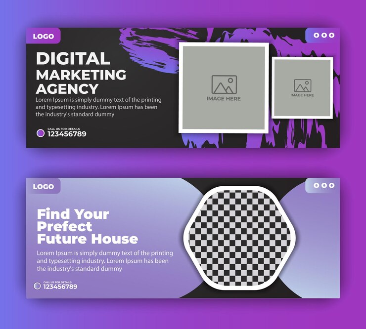 Vector agencia de marketing digital y diseño de portadas de facebook de future house