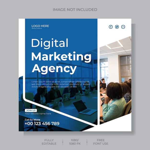 agencia de marketing digital y publicación corporativa en redes sociales o diseño de plantilla de banner web cuadrado