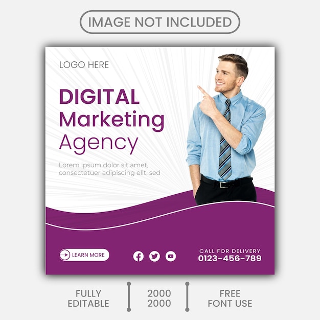 Agencia de marketing digital y publicación de redes sociales corporativas o plantilla de banner web cuadrado de instagram