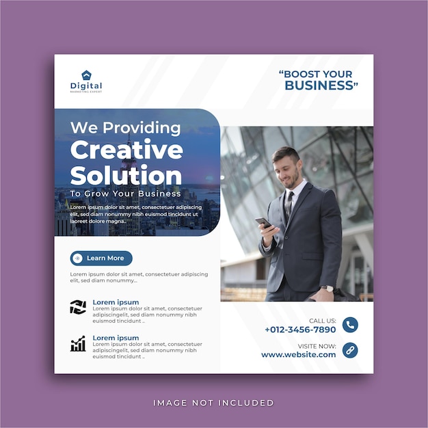 Agencia de marketing digital de soluciones creativas y elegante folleto de negocios corporativos, publicación de Instagram de redes sociales Square o plantilla de banner web