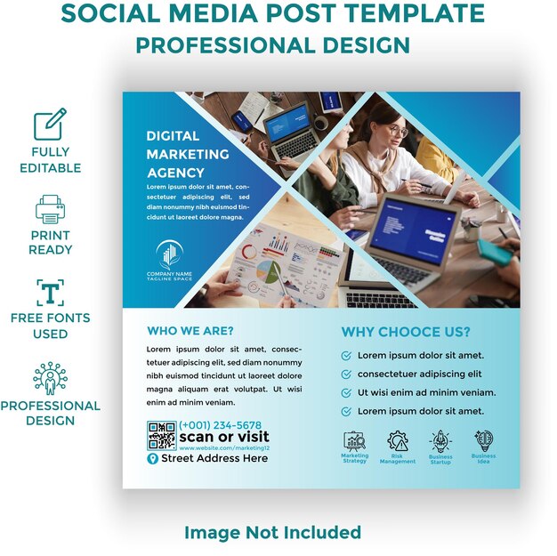 Vector agencia de marketing digital vectorial redes sociales corporativas y banner cuadrado o plantilla de publicación de instagram